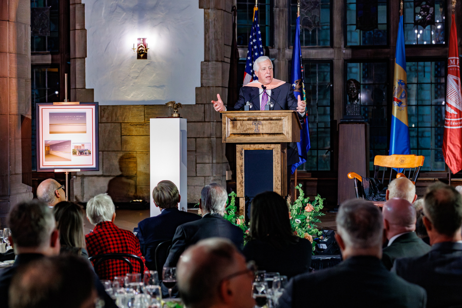 Temple Health’s President & CEO Michael A. Young addresses attendees at the celebration.