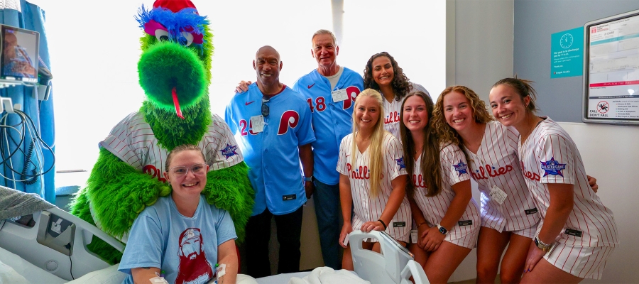 Phillie Phanatic visiting Temple Health patient