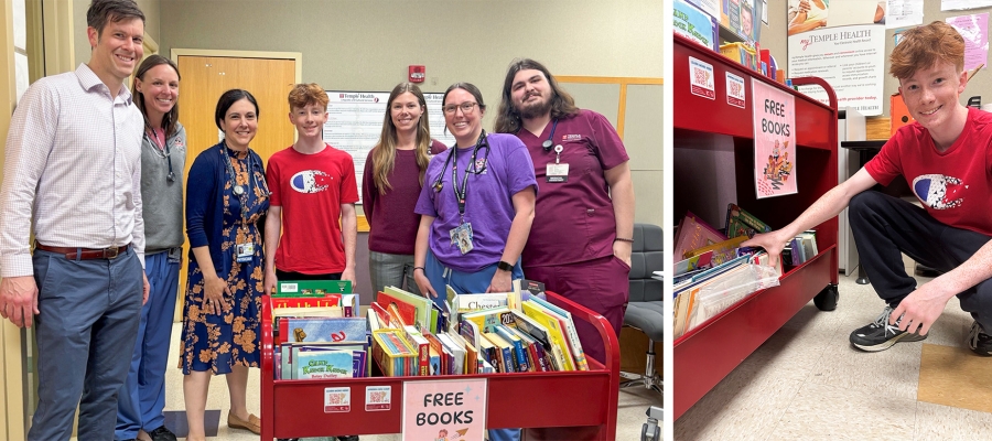 Photos of local teenager donating books to Temple Pediatrics