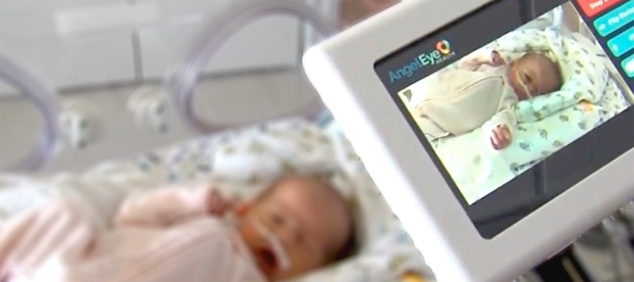 AngelEye camera monitoring newborn in NICU facility, courtesy of The Superhero Project, Inc.