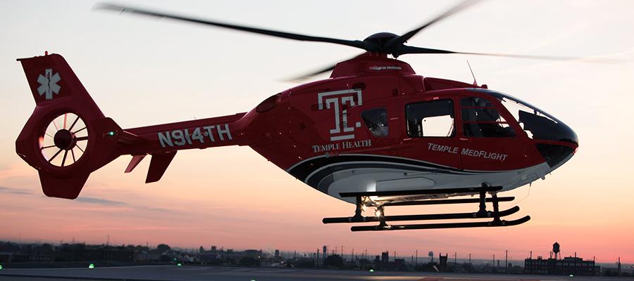 Temple emergency helicopter taking off