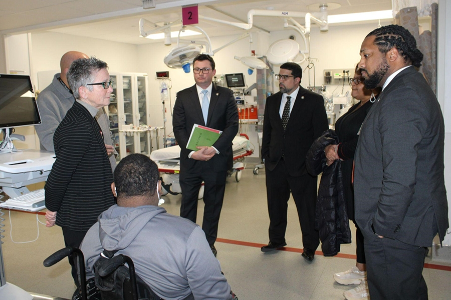 Dr. Goldberg, Scott Charles, Greg Jackson, and Rob Wilcox visit the Emergency Department.