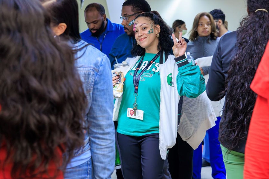 This TUH-Main employee is all decked out to represent the Eagles.