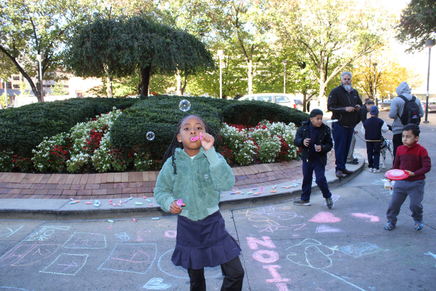 The students also enjoyed blowing bubbles!