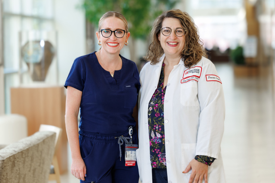 Nightingale Award finalists Caitlin Fanning (left) and Kaitlyn Gregory (right), who both work at Fox Chase Cancer Center.