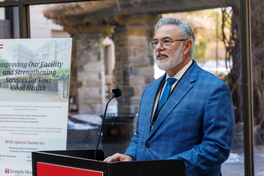 Richard Newell, MPT, DPT, President & CEO of Temple Health-Chestnut Hill Hospital, thanks State Senator Haywood and Representative Khan for their support.
