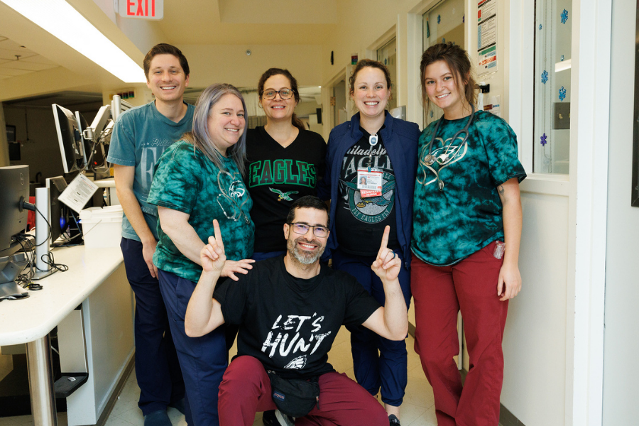 Eagles-themed tie-dye was everywhere, including on these TUH-Main Campus employees.