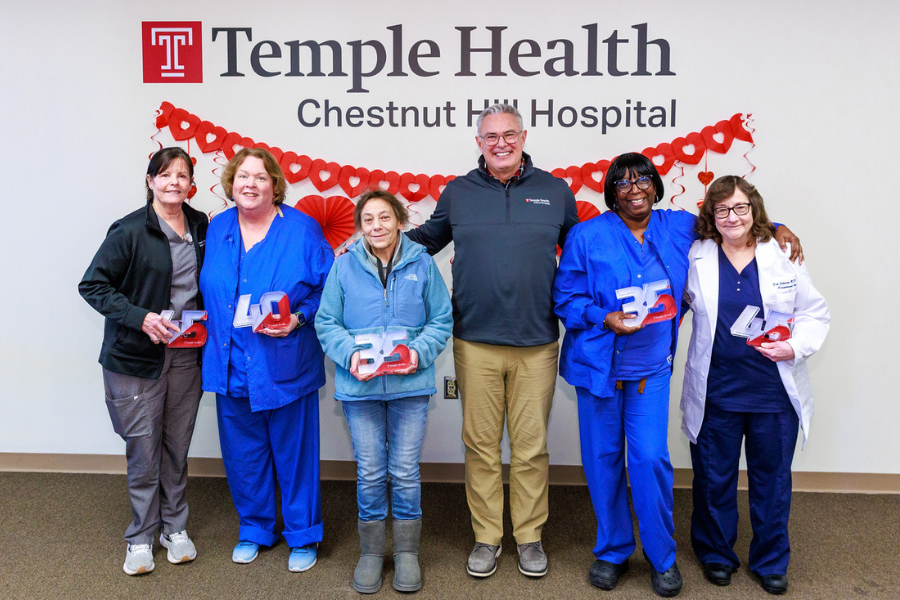 TH-CHH President & CEO Richard Newell with the team members honored at the Chestnut Hill Hospital Employee Recognition Ceremony.  