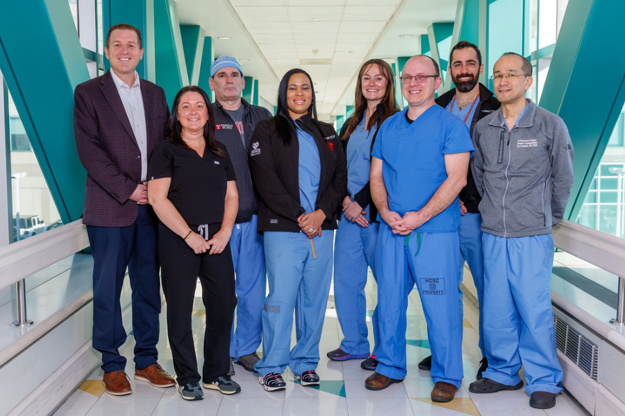 Members of the Temple ECMO Program (from left to right): Joseph DiMartino, Orion Garcia, Brian Fox, Keisha Richards, Specialty Care ECMO Specialist Ashley Trimmer, Dan Marino, Specialty Care Perfusionist Carson Schmeck, and Dr. Roh Yanagida.
