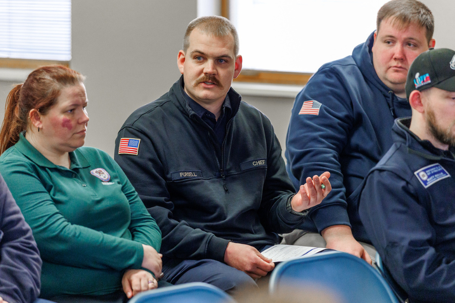 Brandon Pursell, Montgomery County’s Hazardous Materials Program Coordinator, provides feedback during the debrief.