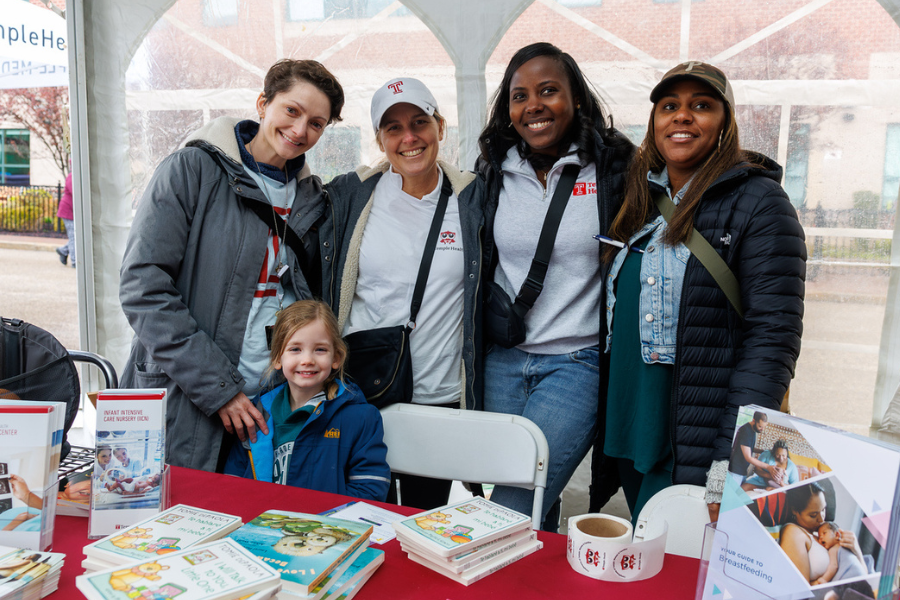 Some of our Temple Health team members—including Kim Hanson, VP and Chief Officer of Temple Women & Families (second from left)—at the Community Baby Shower we held with the Oshun Family Center at Temple Women & Families on April 12th.