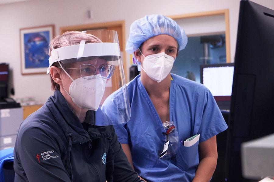 Hospital staff wearing appropriate PPE