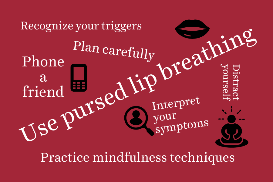 Word cloud with ways to calm anxiety if you have COPD