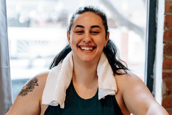 Woman working out at the gym.