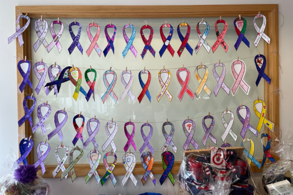Ribbons decorated by the fourth and fifth grade students at Upper Perkiomen 4-5 Center to celebrate our survivors.