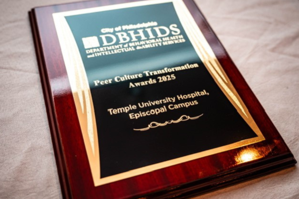 Episcopal Campus’ Peer Culture Transformation Organizational Award from the Peer Culture & Community Inclusion Unit of the City of Philadelphia’s Department of Behavioral Health & Intellectual disAbility Services.