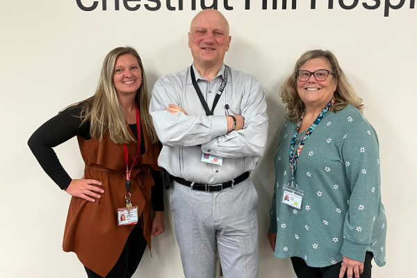 Temple Health-Chestnut Hill Hospital’s Performance Excellence team. From left to right: Samantha Heffron, MSN, RN, NE-BC; Boris Tsypenyuk; and Alexis Puglia.