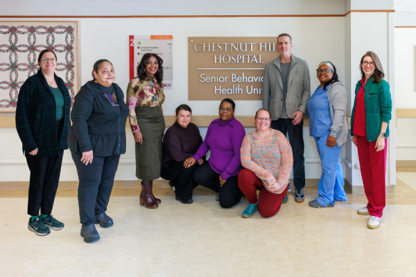 (From left) Mental Health Court Coordinator Alyson Zayon, Unit Support Coordinator Venus Russell, Yvonne Williams, Dr. Simon, Mental Health Worker Dawn Hinnant, and Nurse Practitioner Kelly Miskill. Mental Health Worker Shaunae Clark is also a key part of the team.