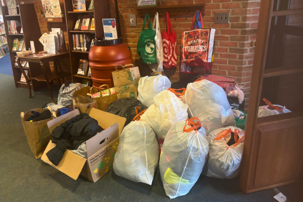 Some of the donations Lowry received, which were dropped off at the Elkins Park library.