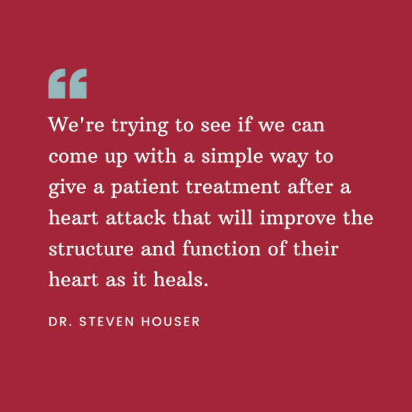 "We're trying to see if we can come up with a simple way to give a patient treatment after a heart attack that will improve the structure and function of their hearts as it heals"